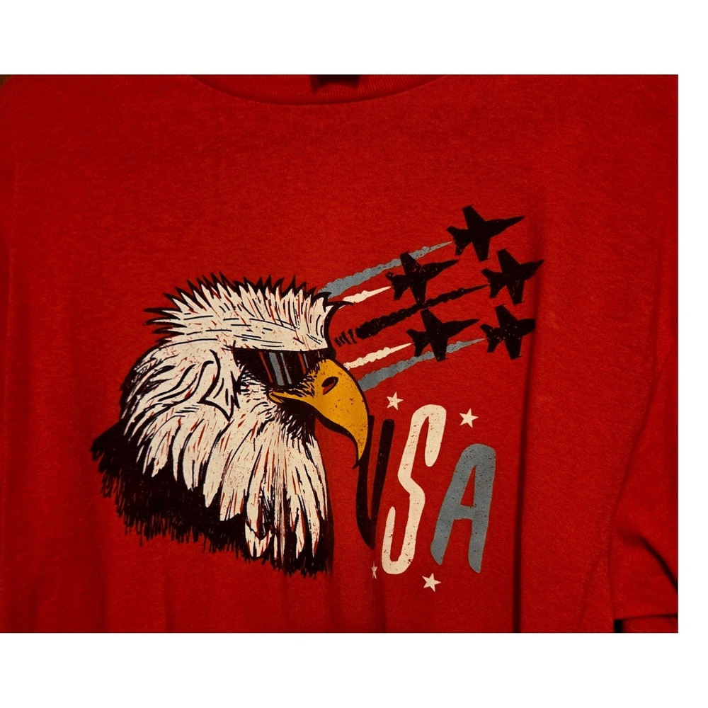 Screaming Eagle Graphic Tee Mens Large Red USA Eagle Fighter Jet Patriotic Shirt